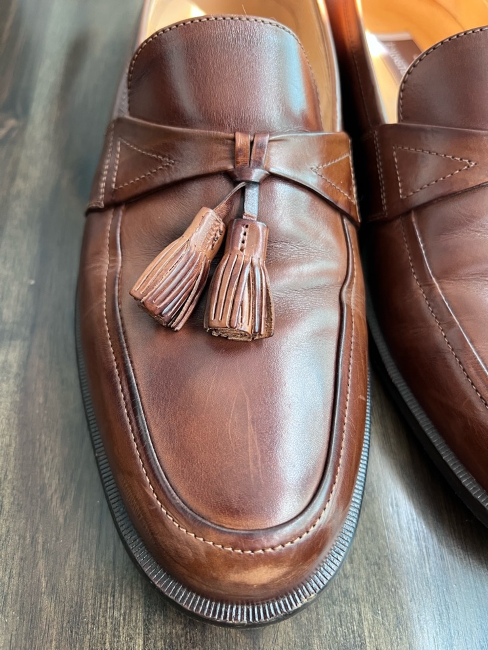 Johnston & Murphy Handcrafted in Italy Brown Leather Tassel Loafers 10 M - Picture 2 of 16